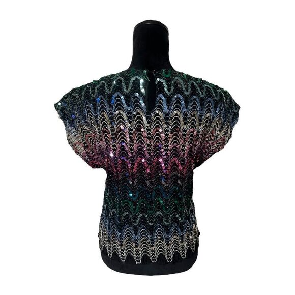 Vintage 70’s Rainbow Sequin Disco Top Size Small - Picture 4 of 14